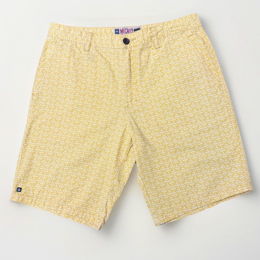 MICROS Trianglar Printed Yellow Bermuda Shorts Mens Size 32 Beach Surf